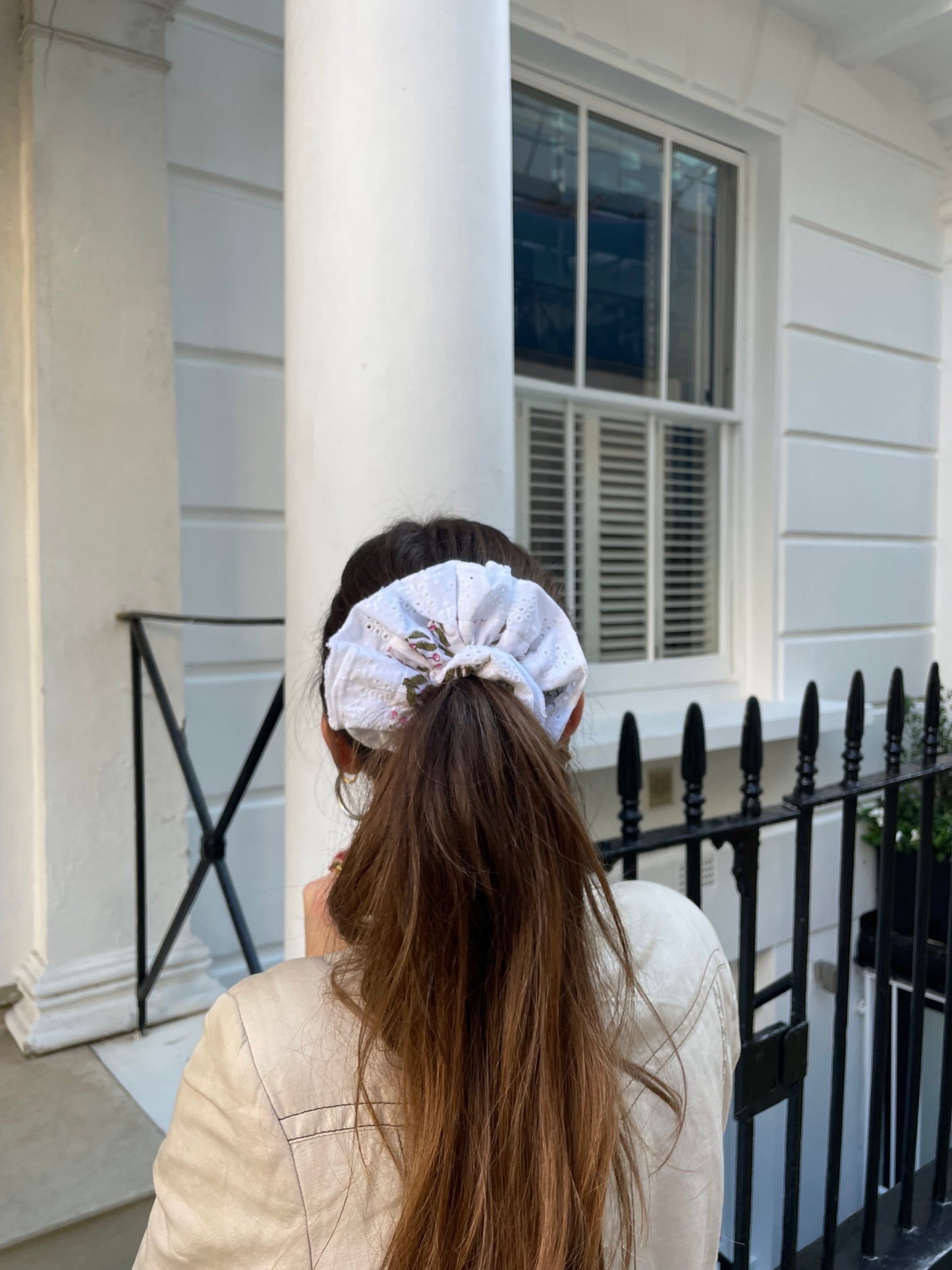 Block Print Hair Scrunchie Green