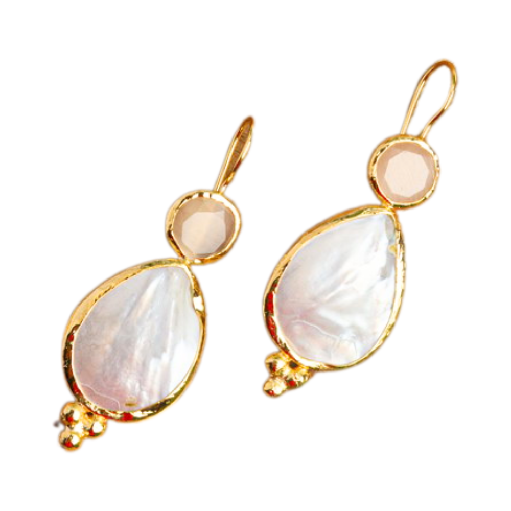 Cream Drop Earrings with Pearl and Stone