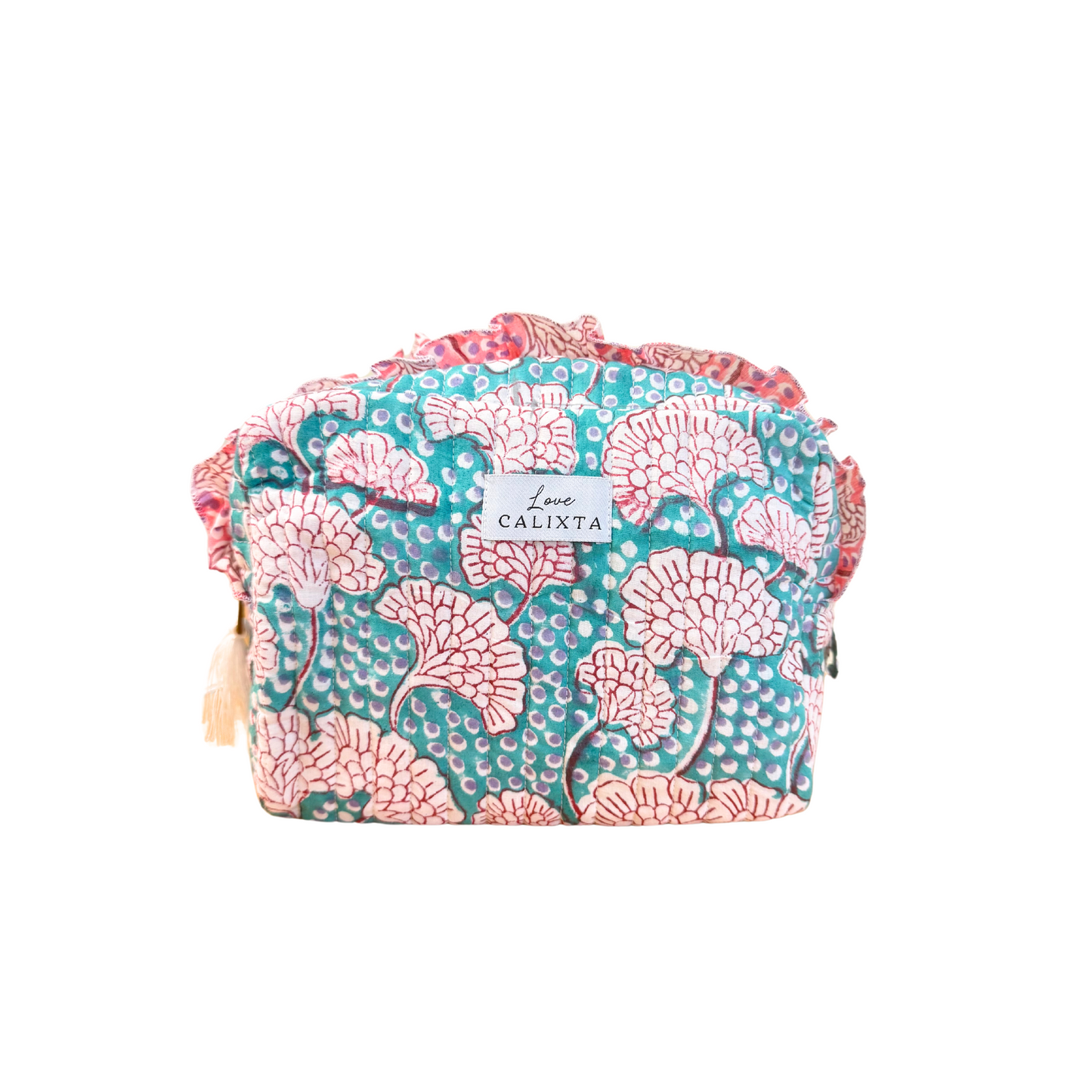 Blue Block Print Frill Washbag