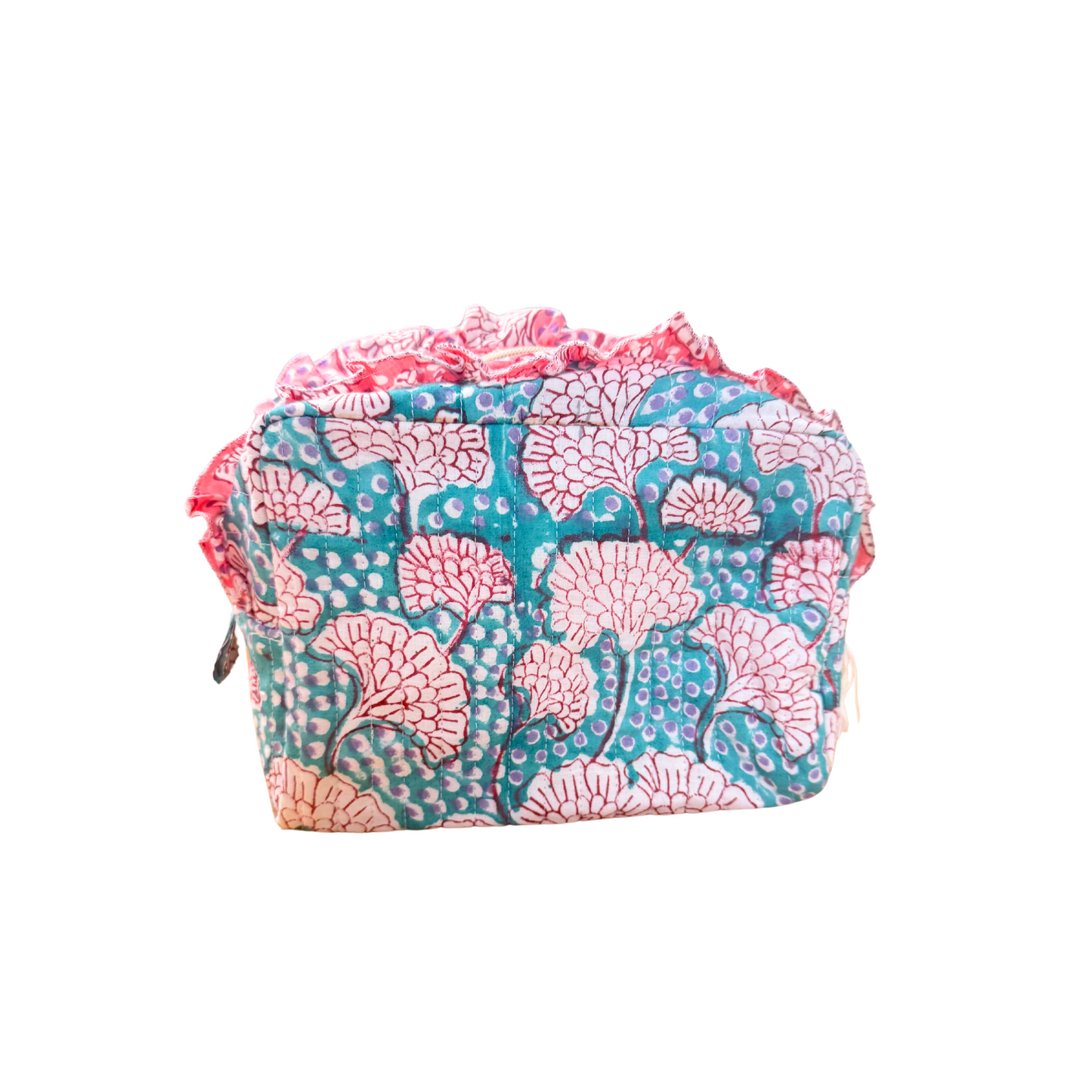 Blue Block Print Frill Washbag