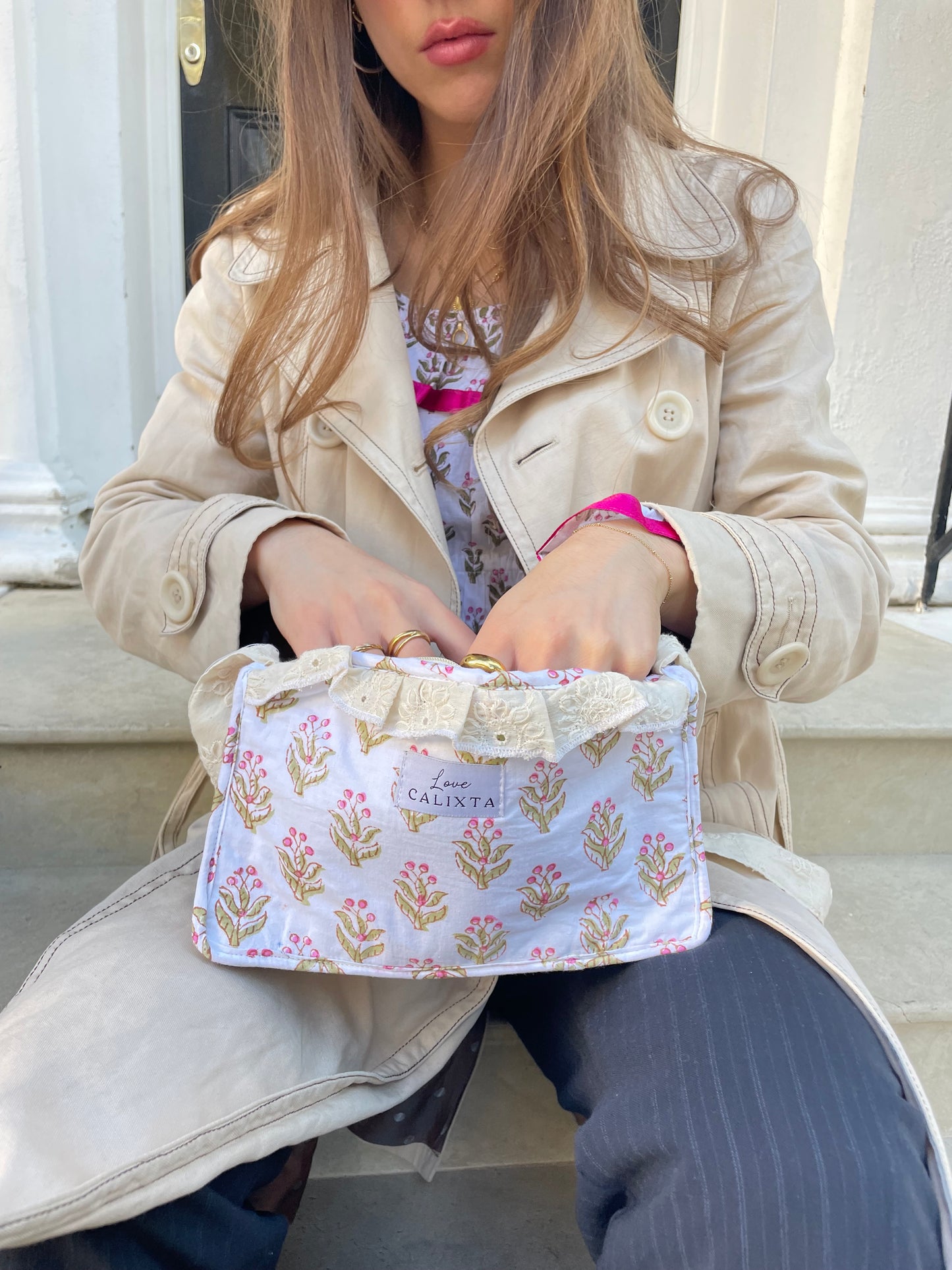 White Block Print Bag