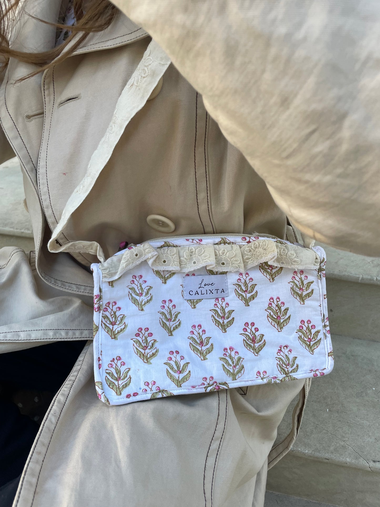 White Block Print Bag
