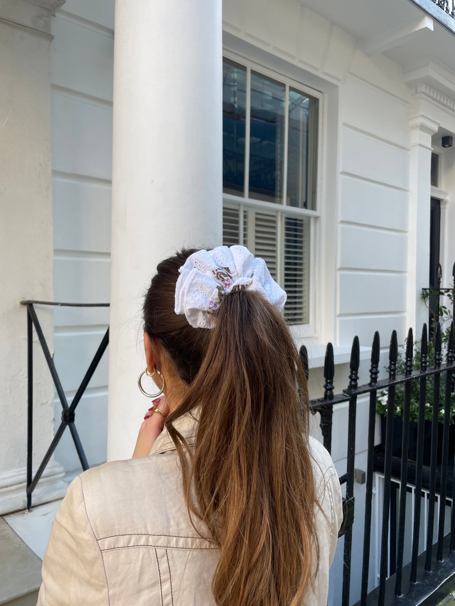 Block Print Hair Scrunchie Green