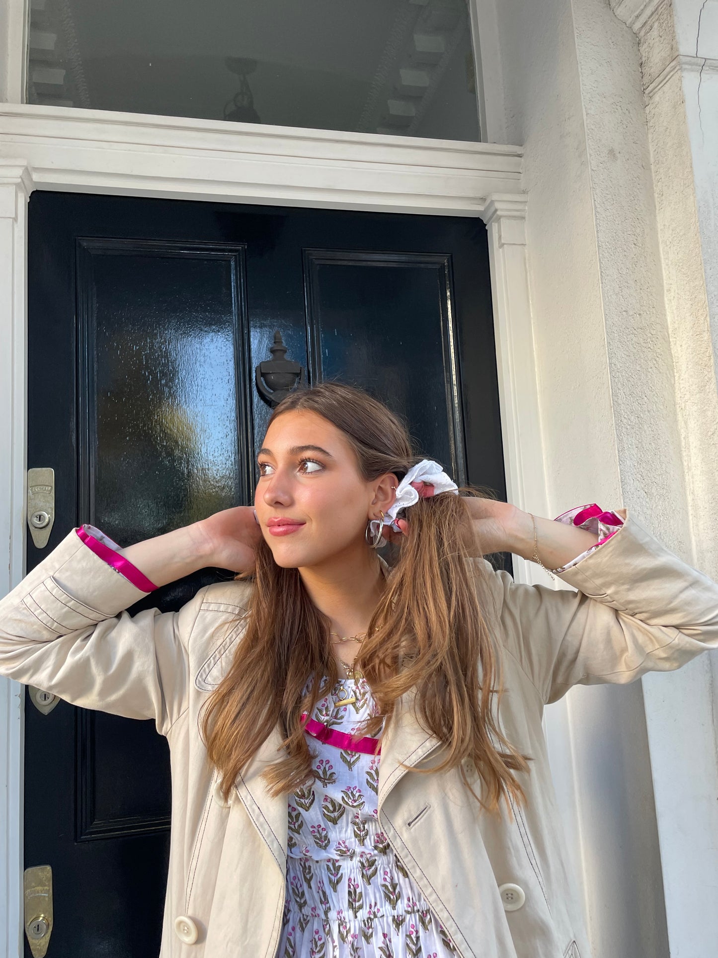 Block Print Hair Scrunchie Pink