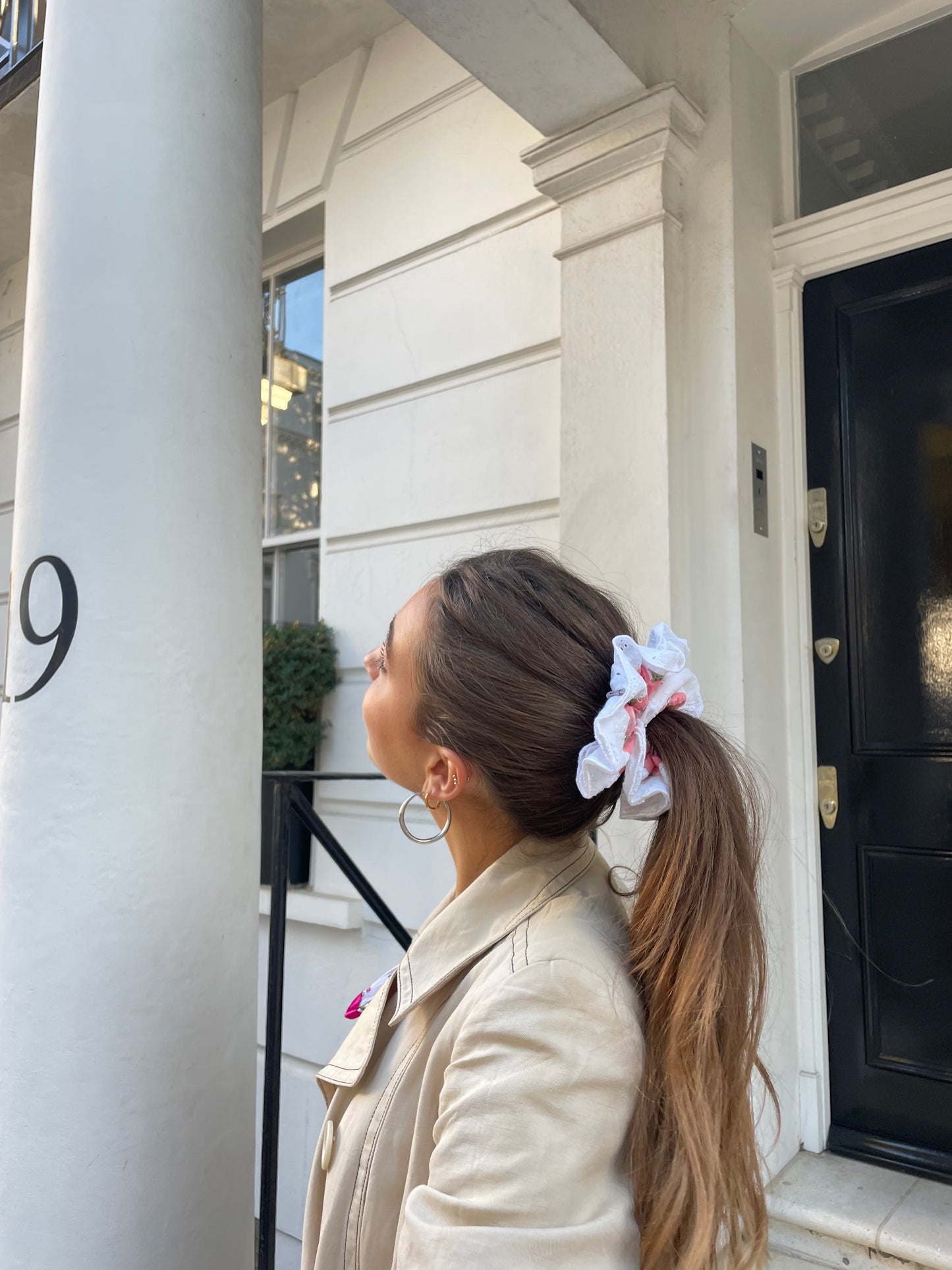 Block Print Hair Scrunchie Pink