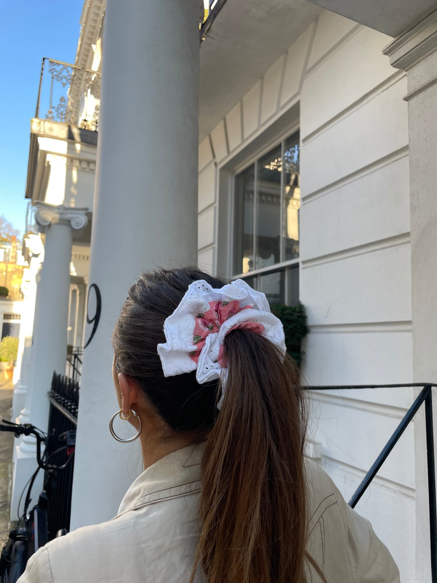 Block Print Hair Scrunchie Pink