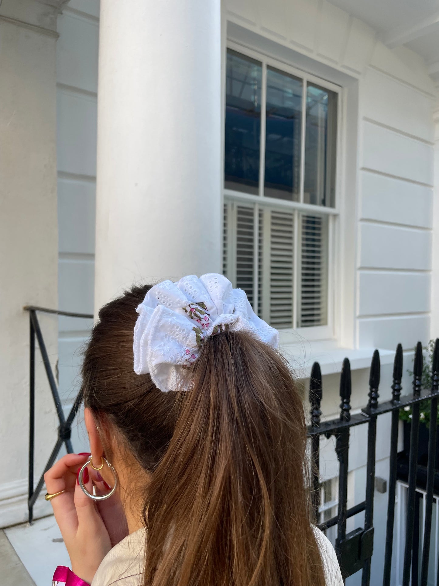 Block Print Hair Scrunchie Green