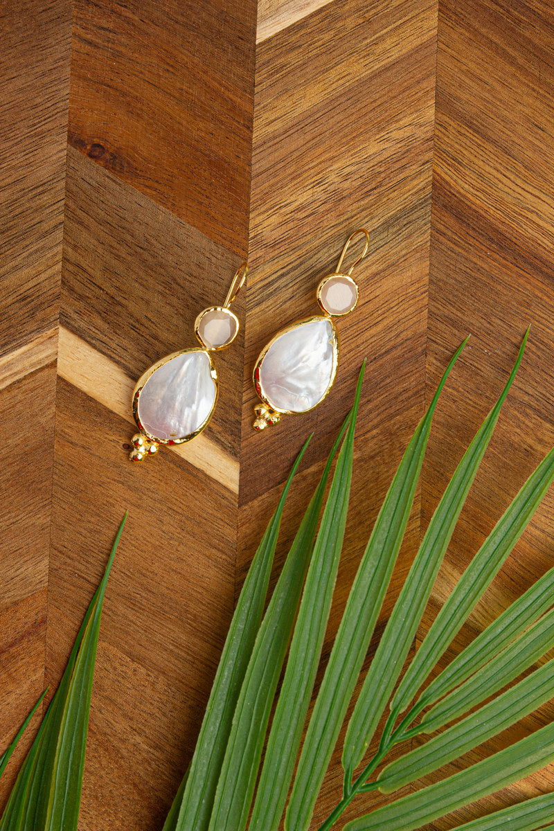 Cream Drop Earrings with Pearl and Stone