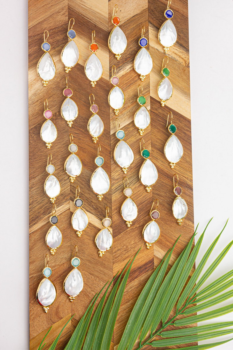 Pink Drop Earrings with Pearl and Stone