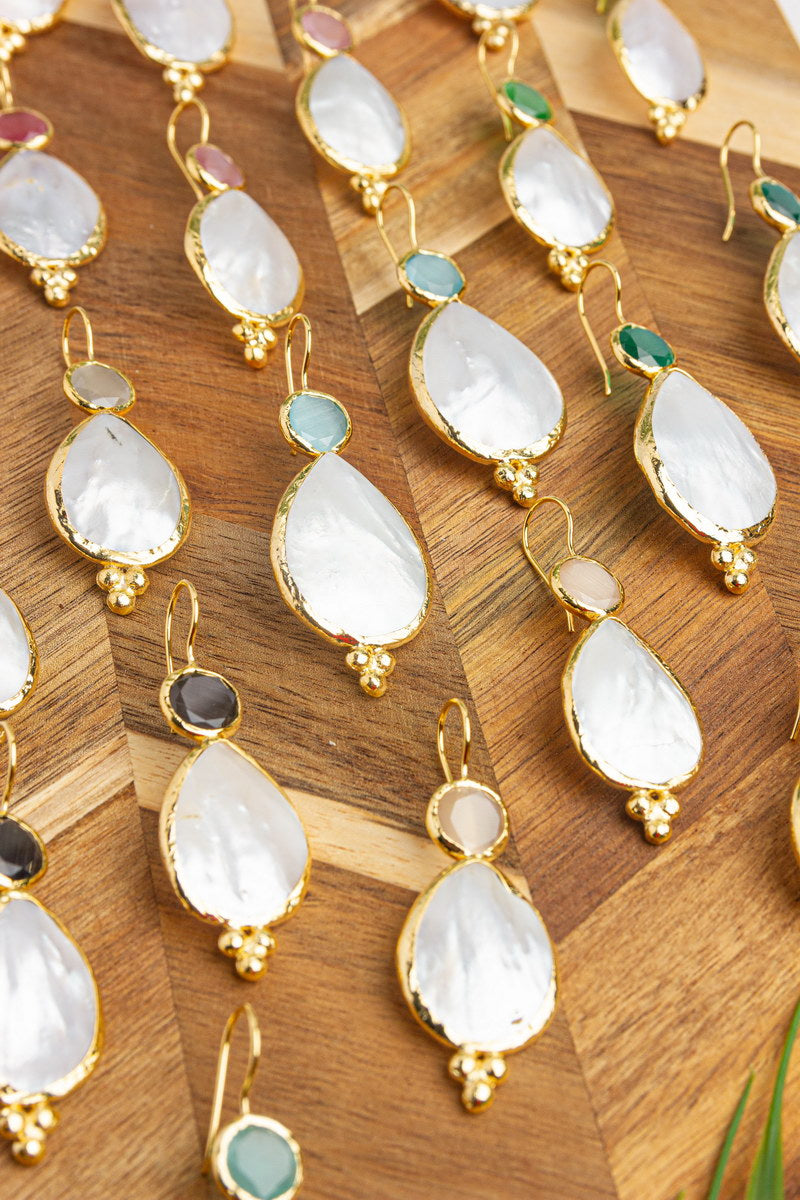 Pink Drop Earrings with Pearl and Stone