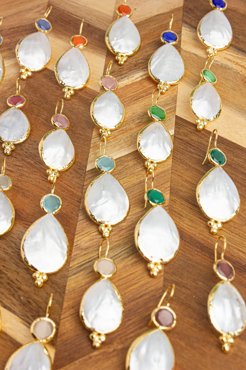 Pink Drop Earrings with Pearl and Stone