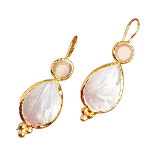 Cream Drop Earrings with Pearl and Stone