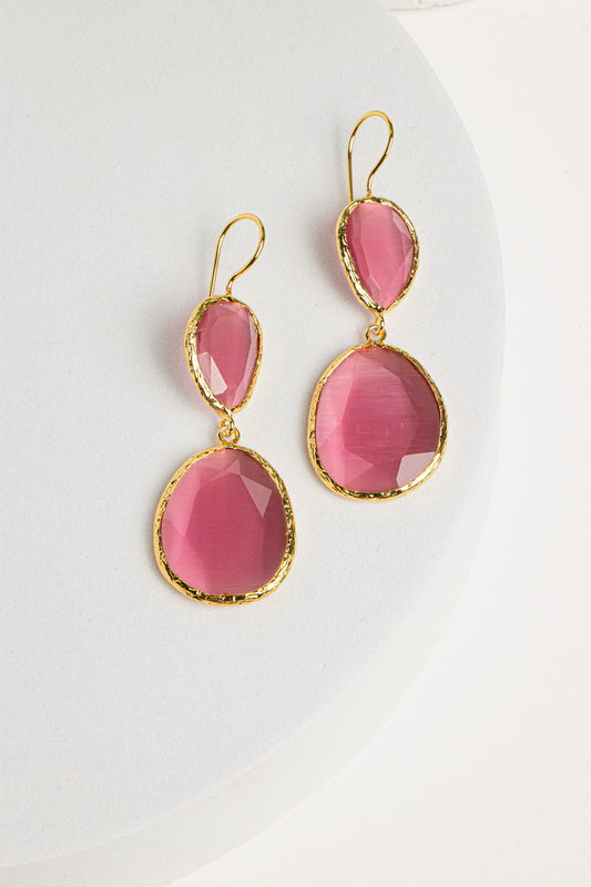 Double Droplet Earrings Pink