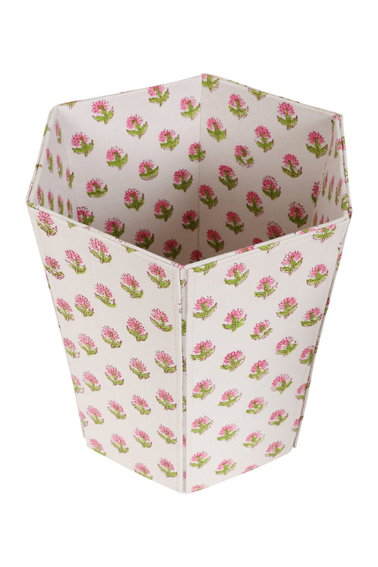 Pink Floral Paper Waste Bin