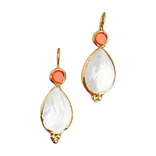 Orange Drop Earrings with Pearl and Stone