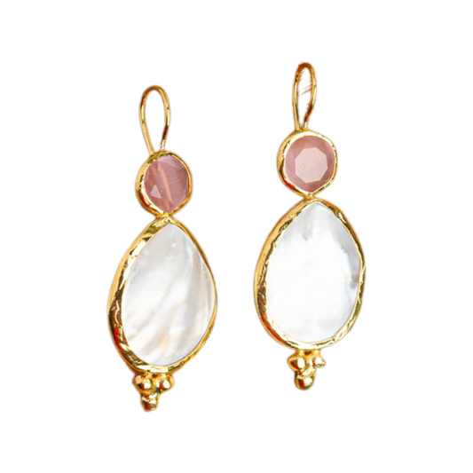 Pink Drop Earrings with Pearl and Stone