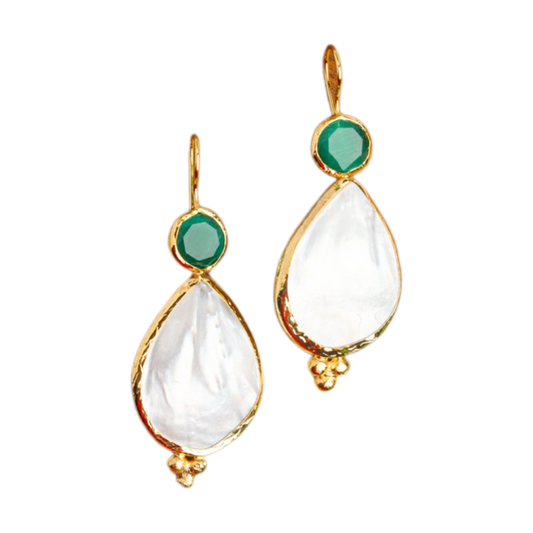 Emerald Drop Earrings with Pearl and Stone