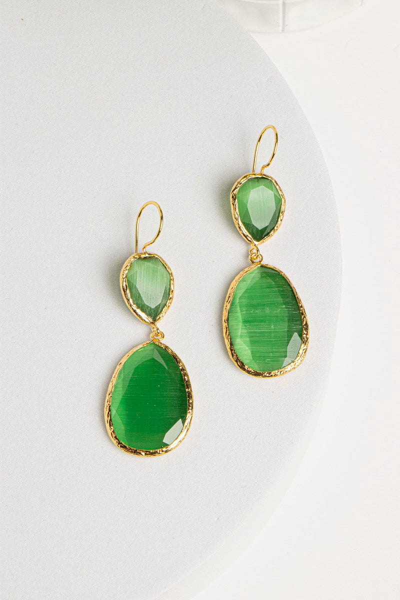 Double Droplet Earring Green