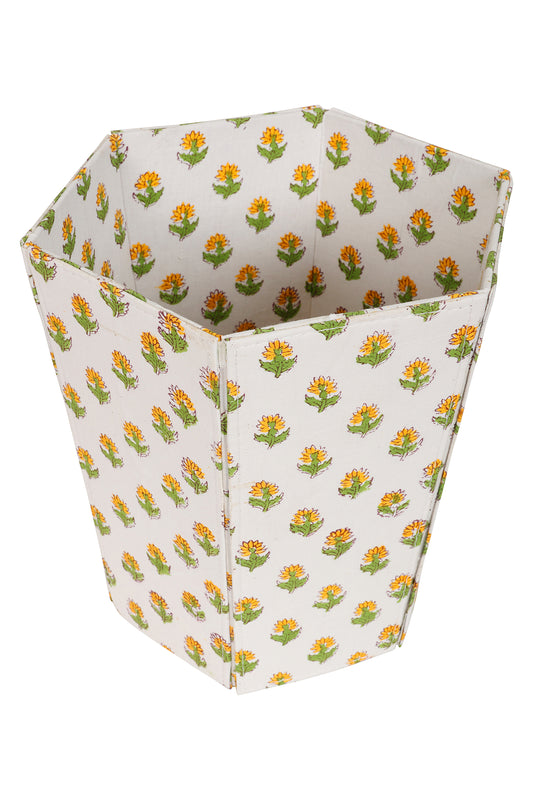 Yellow Floral Paper Waste Bin